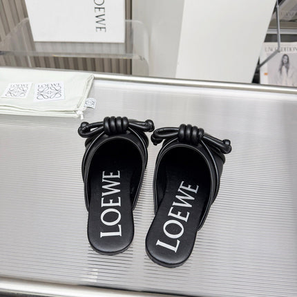 LOEWE 26S MULE LOAFERS IN BLACK CALFSKIN KNOT DETAIL