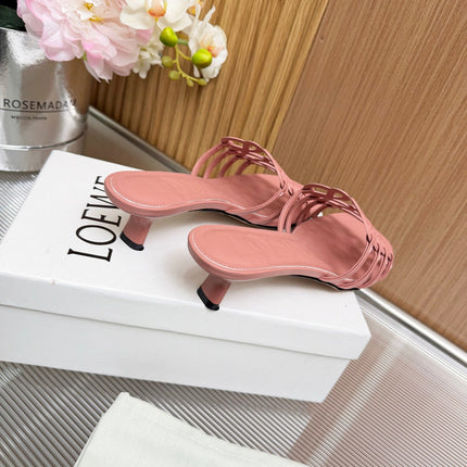 LOEWE 26S PETAL ANAGRAM KITTEN HEEL SANDALS 45MM IN PINK SOFT CALFSKIN