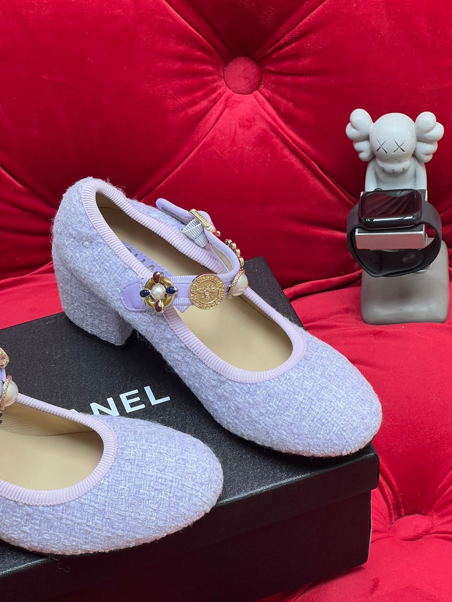 HIGH MARY JANE SHOES LIGHT BLUE WOOL TWEED