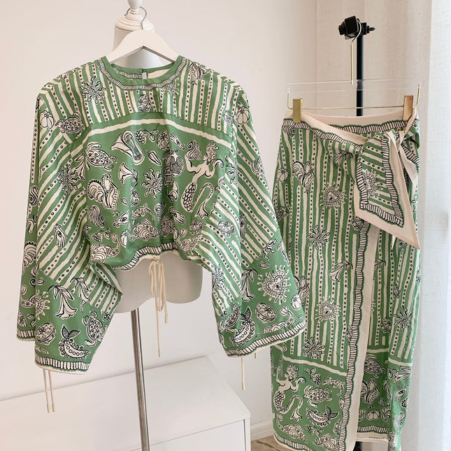 ALEMAIS PRINTED TOP IN GREEN MIX WHITE 267466