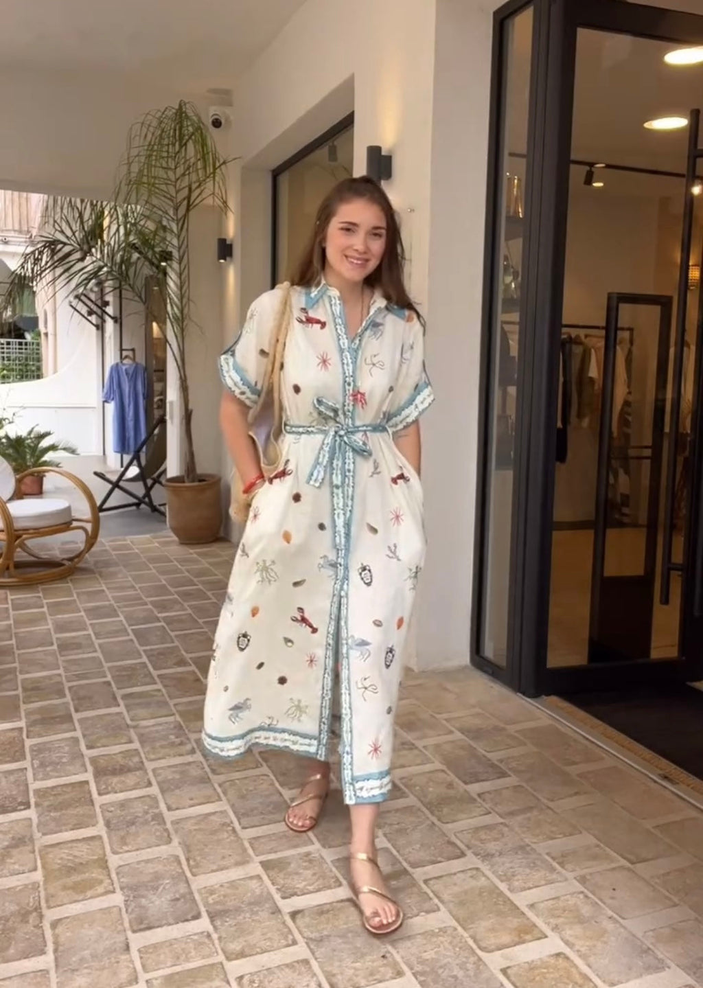ALEMAIS LONG SHIRT DRESS WITH BELT AND OCEAN-INSPIRED PRINT 267458