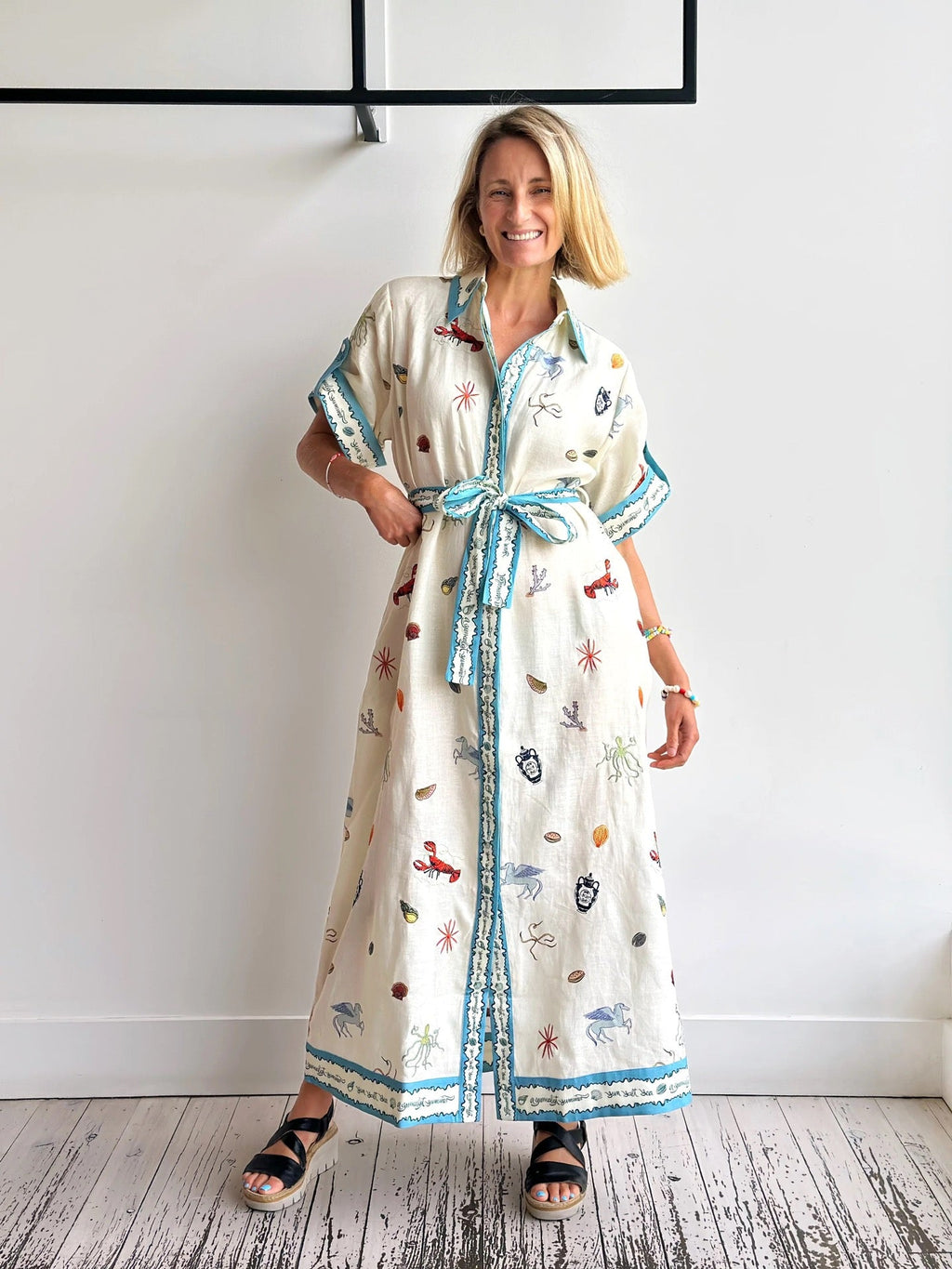 ALEMAIS LONG SHIRT DRESS WITH BELT AND OCEAN-INSPIRED PRINT 267458