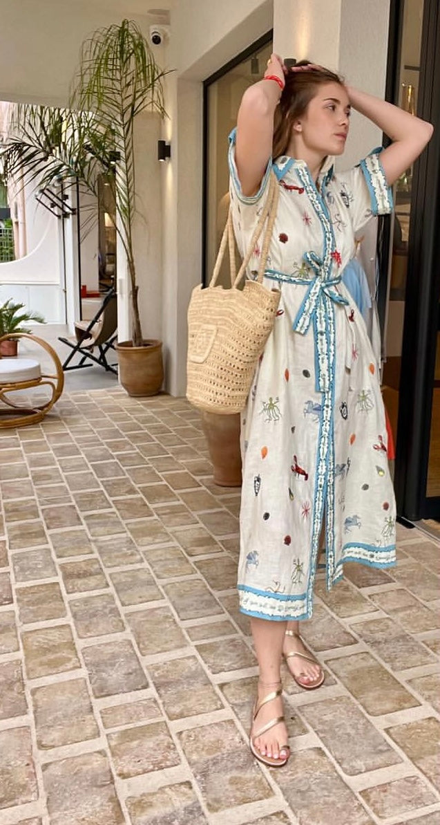 ALEMAIS LONG SHIRT DRESS WITH BELT AND OCEAN-INSPIRED PRINT 267458