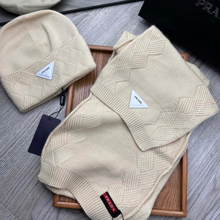 SET SCARF AND HAT IN BISQUE BEIGE WOOL AND RABBIT FUR 397405