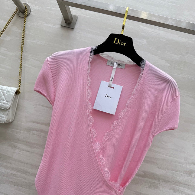DIOR 26S CROSSOVER LACE-TRIM TOP 1202