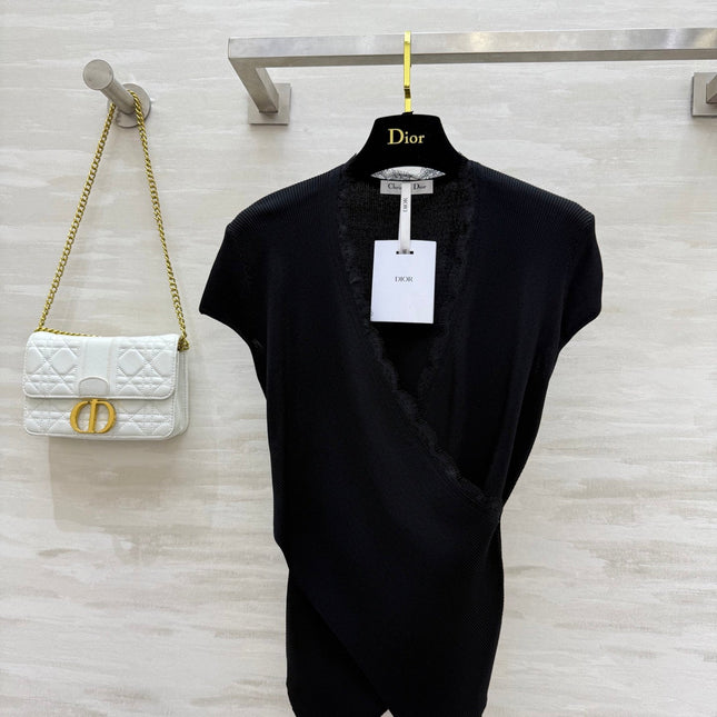 DIOR 26S CROSSOVER LACE-TRIM TOP 1201