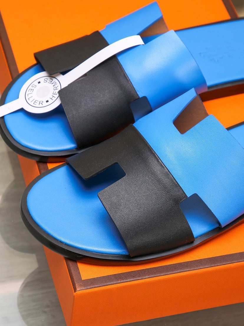 HM IZMIR SANDAL COBALT AND BLACK LAMBSKIN