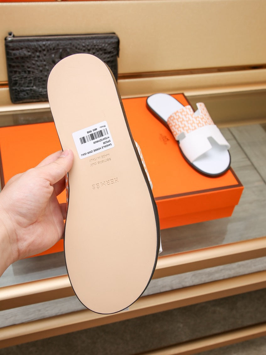 HM IZMIR SANDAL WHITE AND TANGERINE CALFSKIN