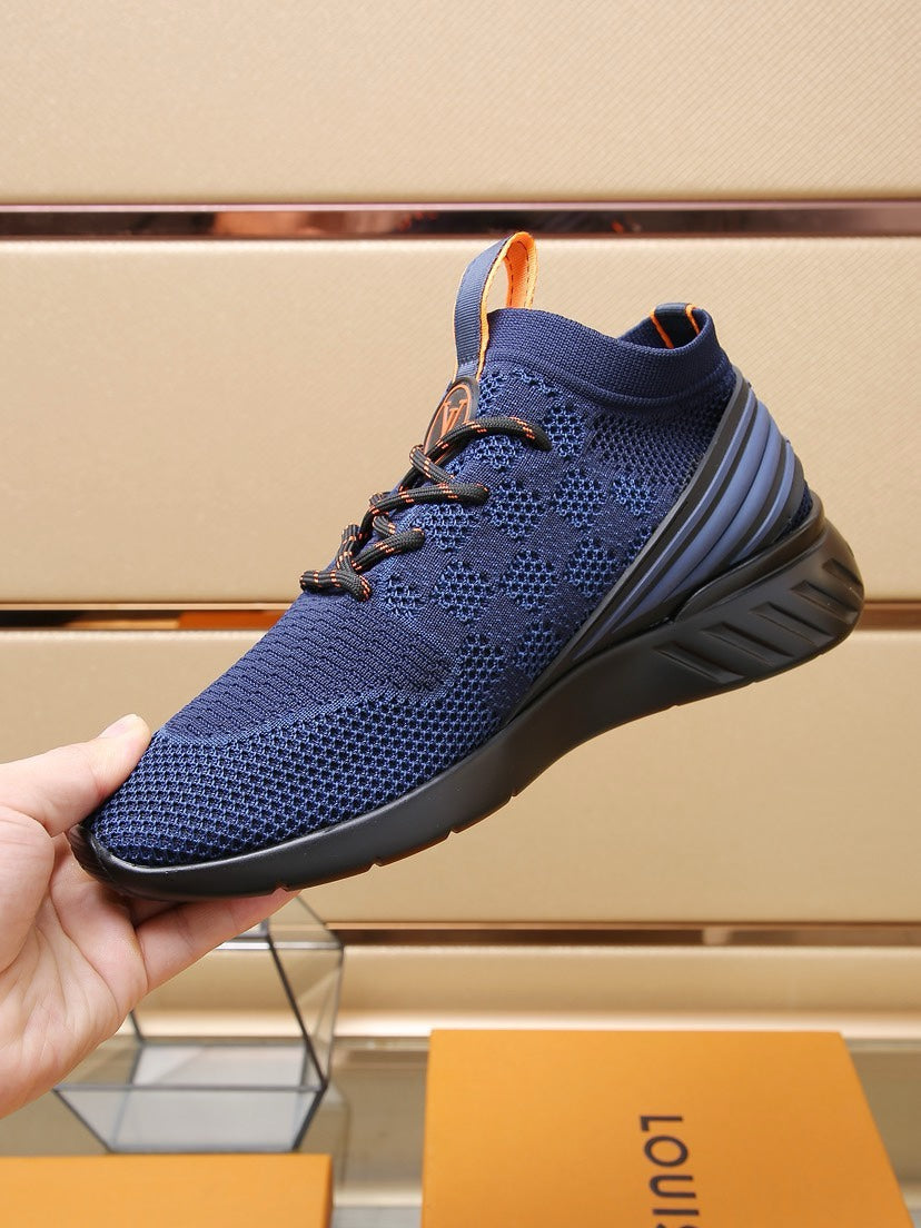 LV TRAINERS DAMIER NAVY BLUE MESH FABRIC