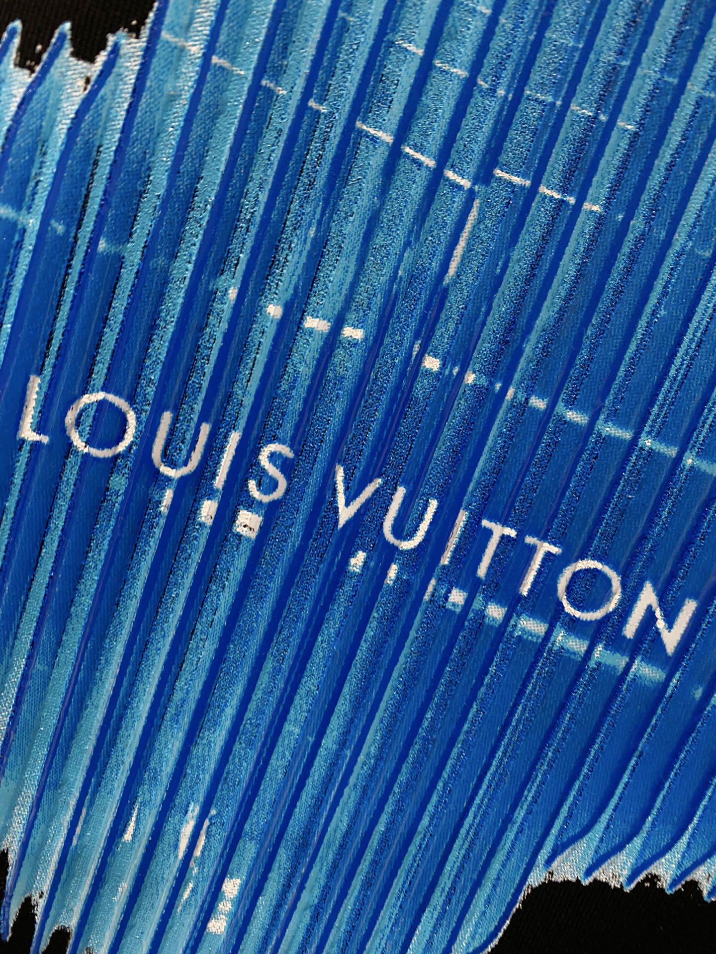 LV T-SHIRT IN BLACK COTTON BLUE LOGO PRINT 238836