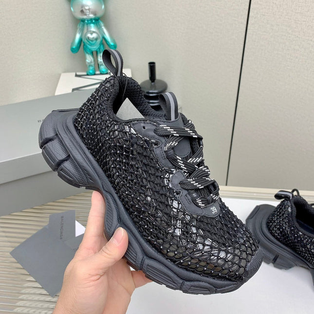 XL FISHNET SNEAKER IN BLACK MESH, POLYURETHANE, POLYESTER WITH RHINESTONES