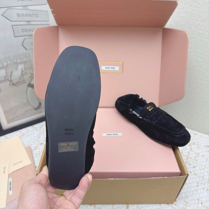 MIUMIU 25S NAPPA LOAFERS IN BLACK SUEDE