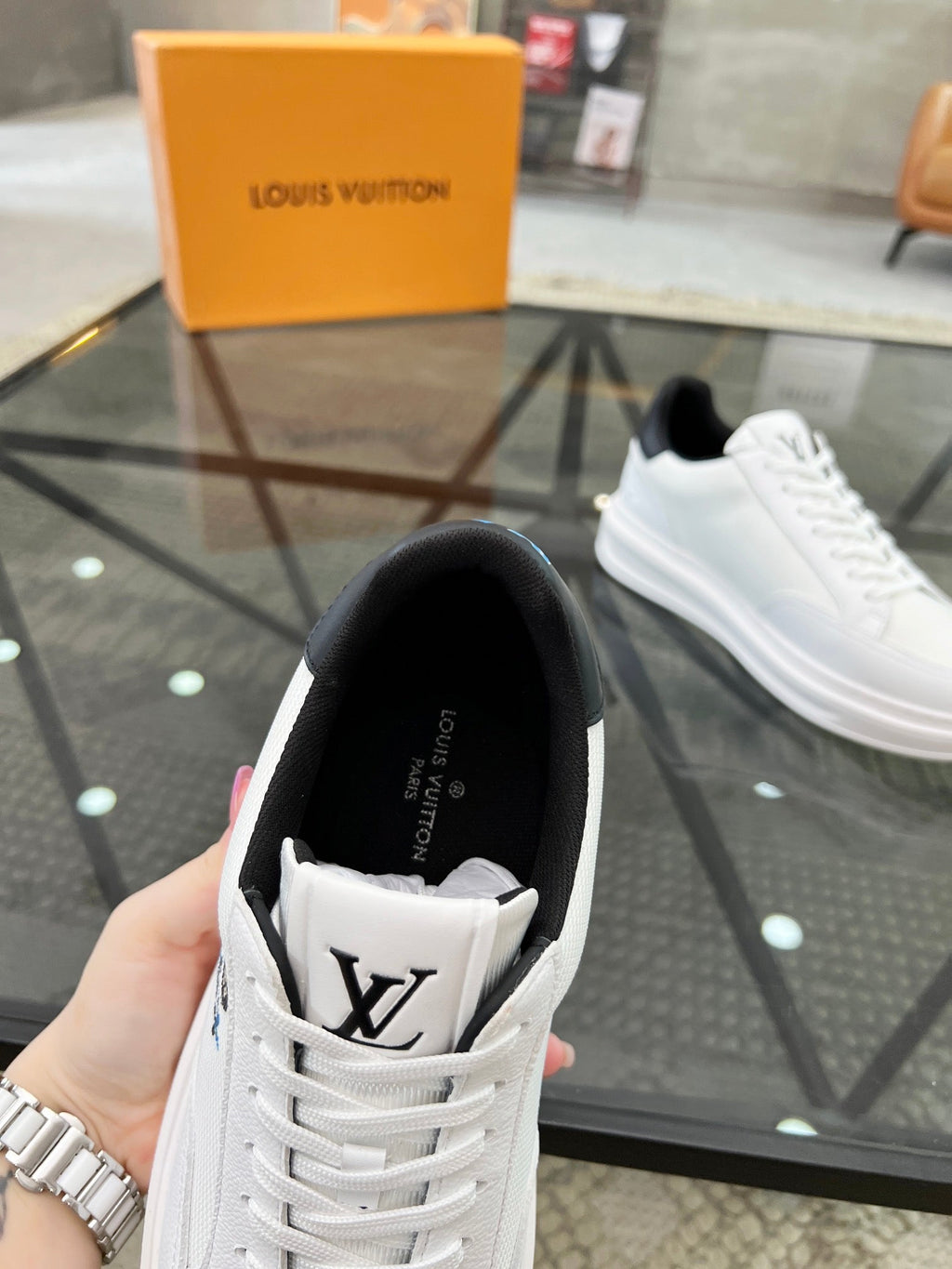 BEVERLY HILLS TRAINERS WHITE MIX BLACK CALFSKIN AND MESH FABRIC