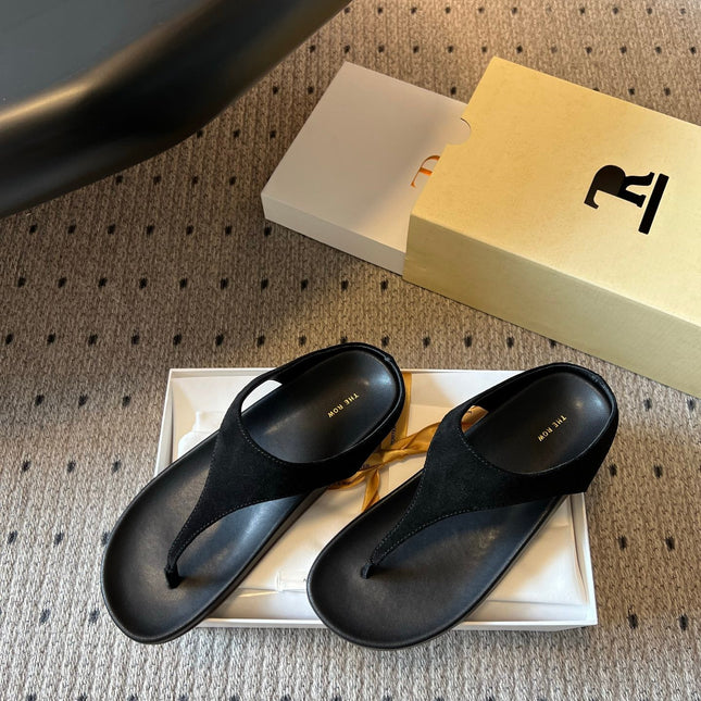 THE ROW 26S THONG SANDALS IN BLACK SUEDE