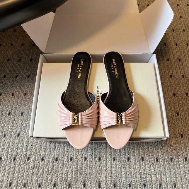YSL 26S BABYLONE FLAT MULES IN LIGHT PINK LAMBSKIN
