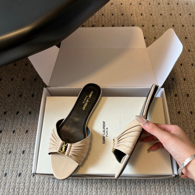 YSL 26S BABYLONE FLAT MULES IN BEIGE LAMBSKIN