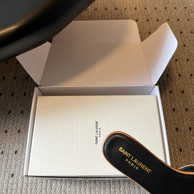 YSL 26S BABYLONE FLAT MULES IN BROWN LAMBSKIN