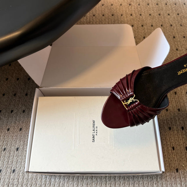 YSL 26S BABYLONE FLAT MULES IN DARK RED LAMBSKIN