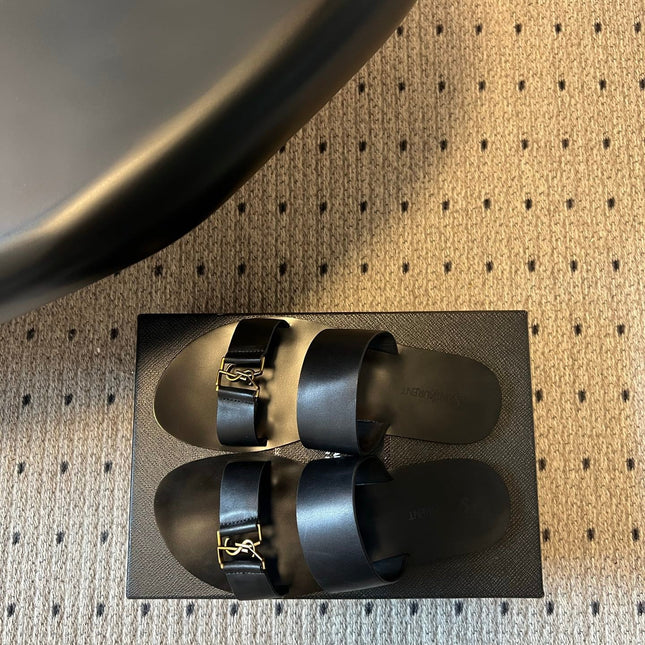 YSL 26S DOUBLE-STRAP SANDALS IN BLACK CALFSKIN