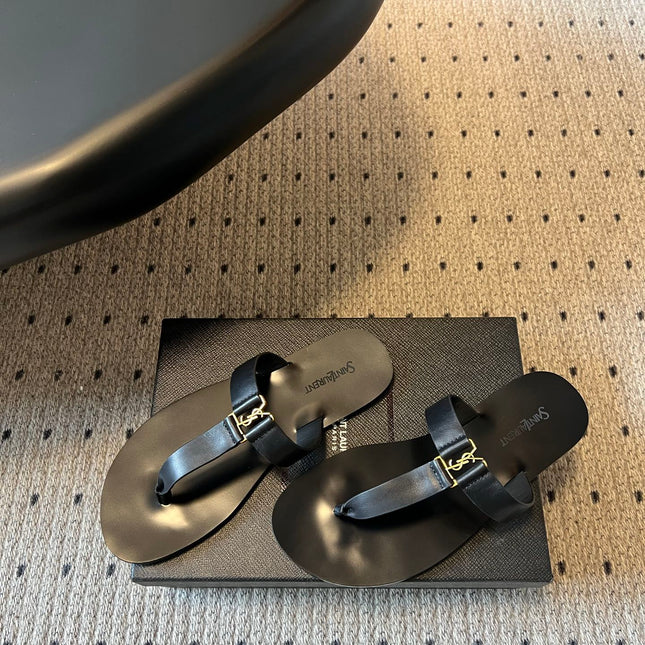 YSL 26S THONG SANDALS IN BLACK CALFSKIN