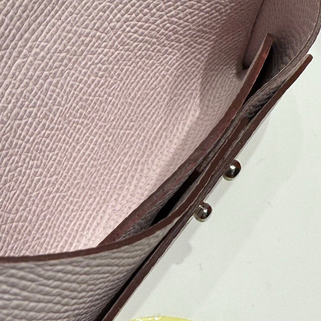 CALVI DUO COMPACT CARD HOLDER IN MAUVE PALE EPSOM CALFSKIN