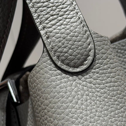 PICOTIN LOCK 22 IN GREY ETAIN CALFSKIN SILVER HARDWARE