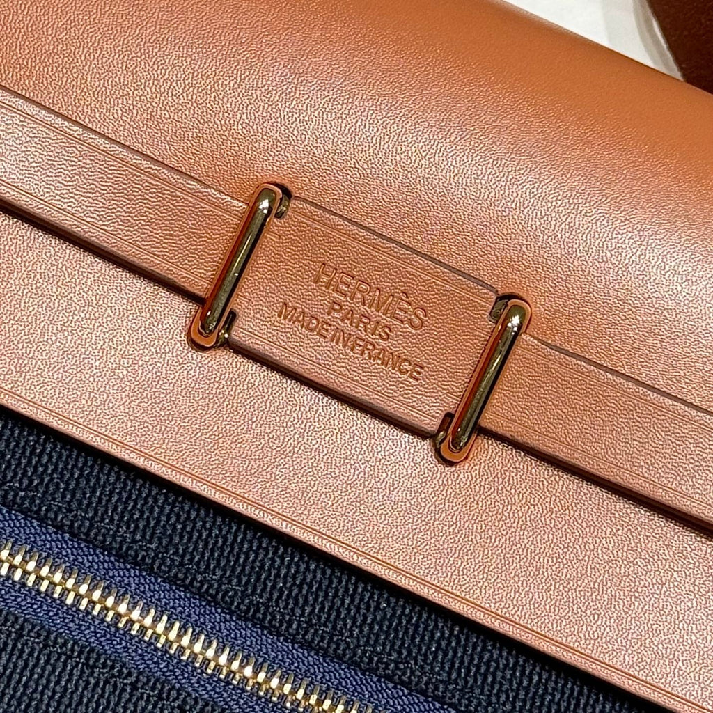HERMES 25S MINI HERBAG 20 IN NAVY BLUE CANVAS GOLD HARDWARE