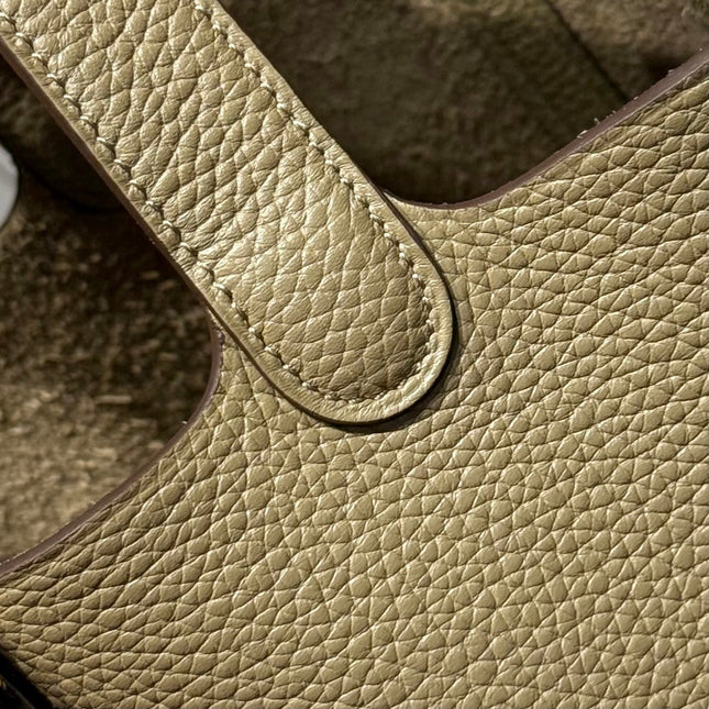 HERMES 25S PICOTIN LOCK 18 IN OLIVE GOLD CALFSKIN GOLD HARDWARE