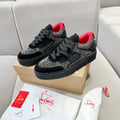 ASTROLOUBI SNEAKER IN BLACK SUEDE BLACK SPIKES RHINESTONE DETAILS