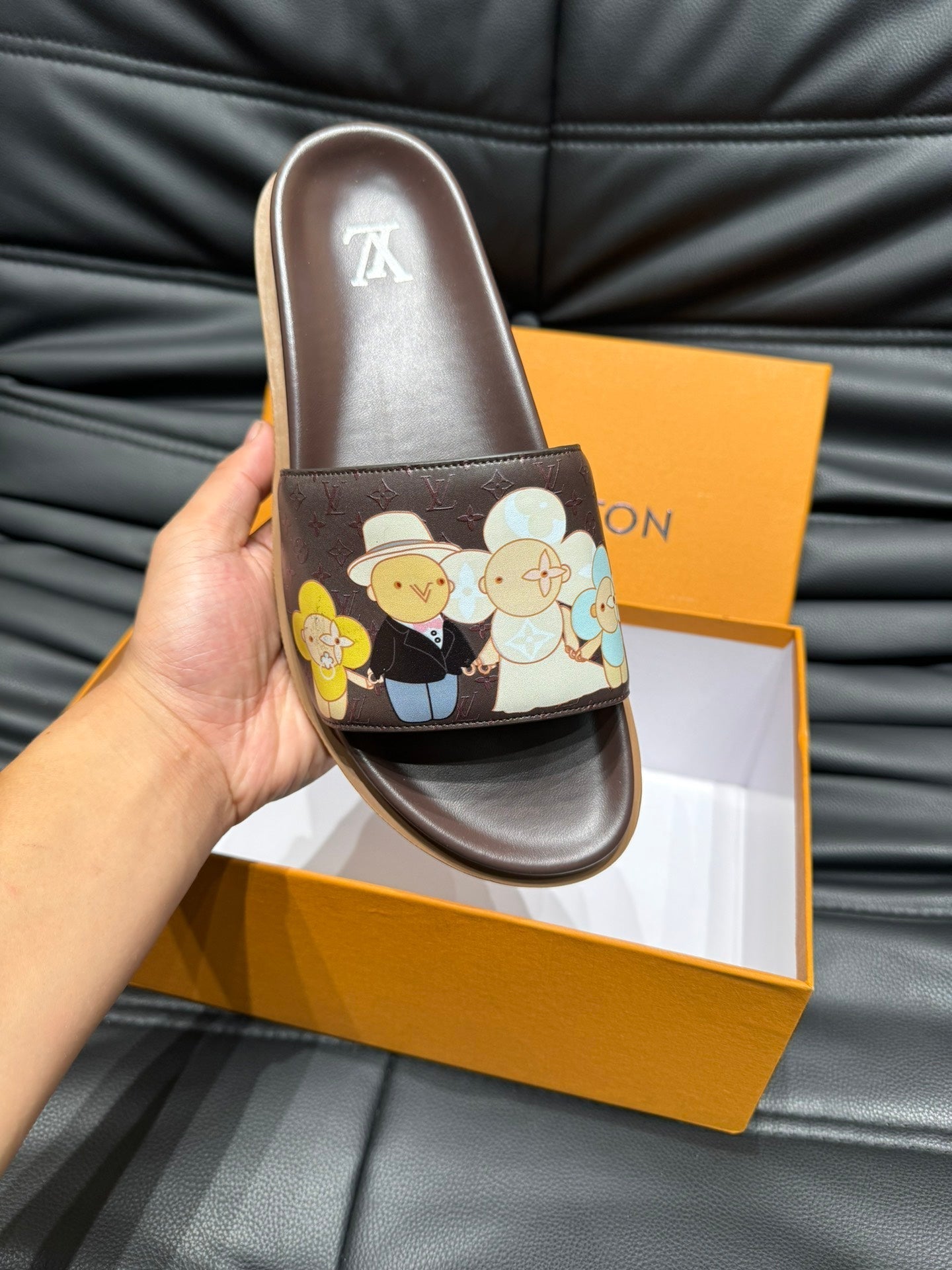 LV SLIPPERS IN CHOCOLATE BROWN MONOGRAM CALFSKIN