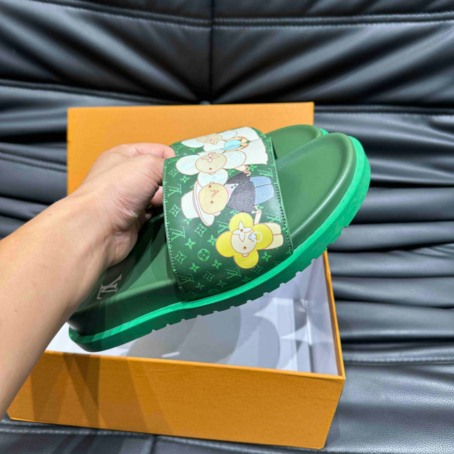 LV SLIPPERS IN SEA GREEN MONOGRAM CALFSKIN