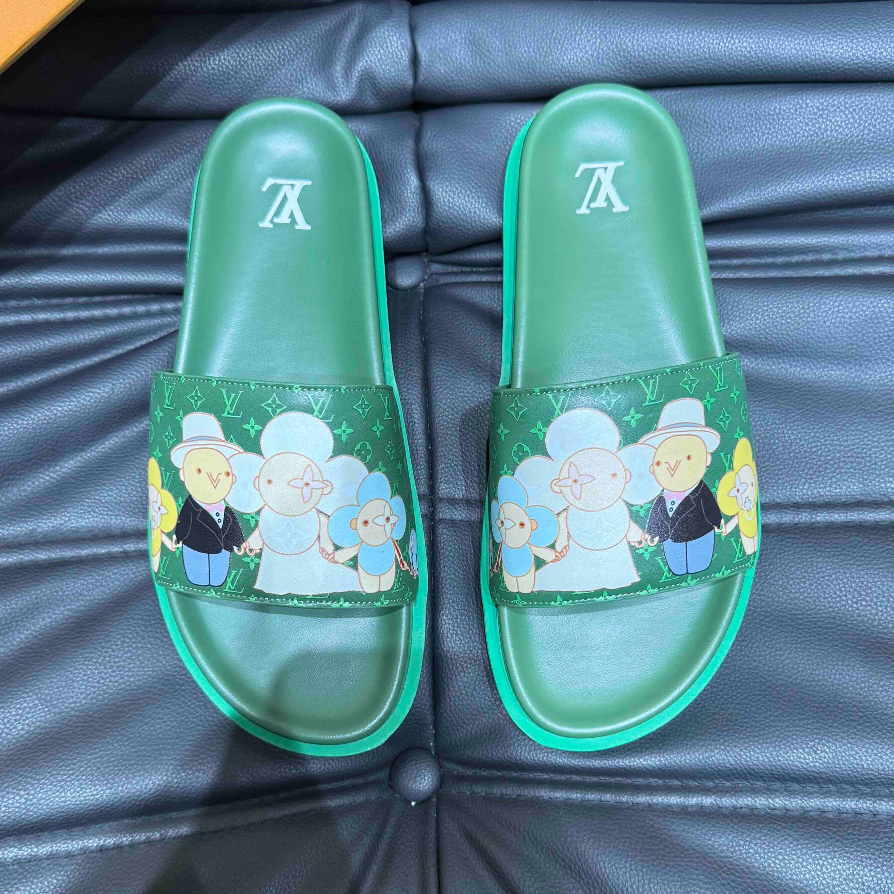 LV SLIPPERS IN SEA GREEN MONOGRAM CALFSKIN