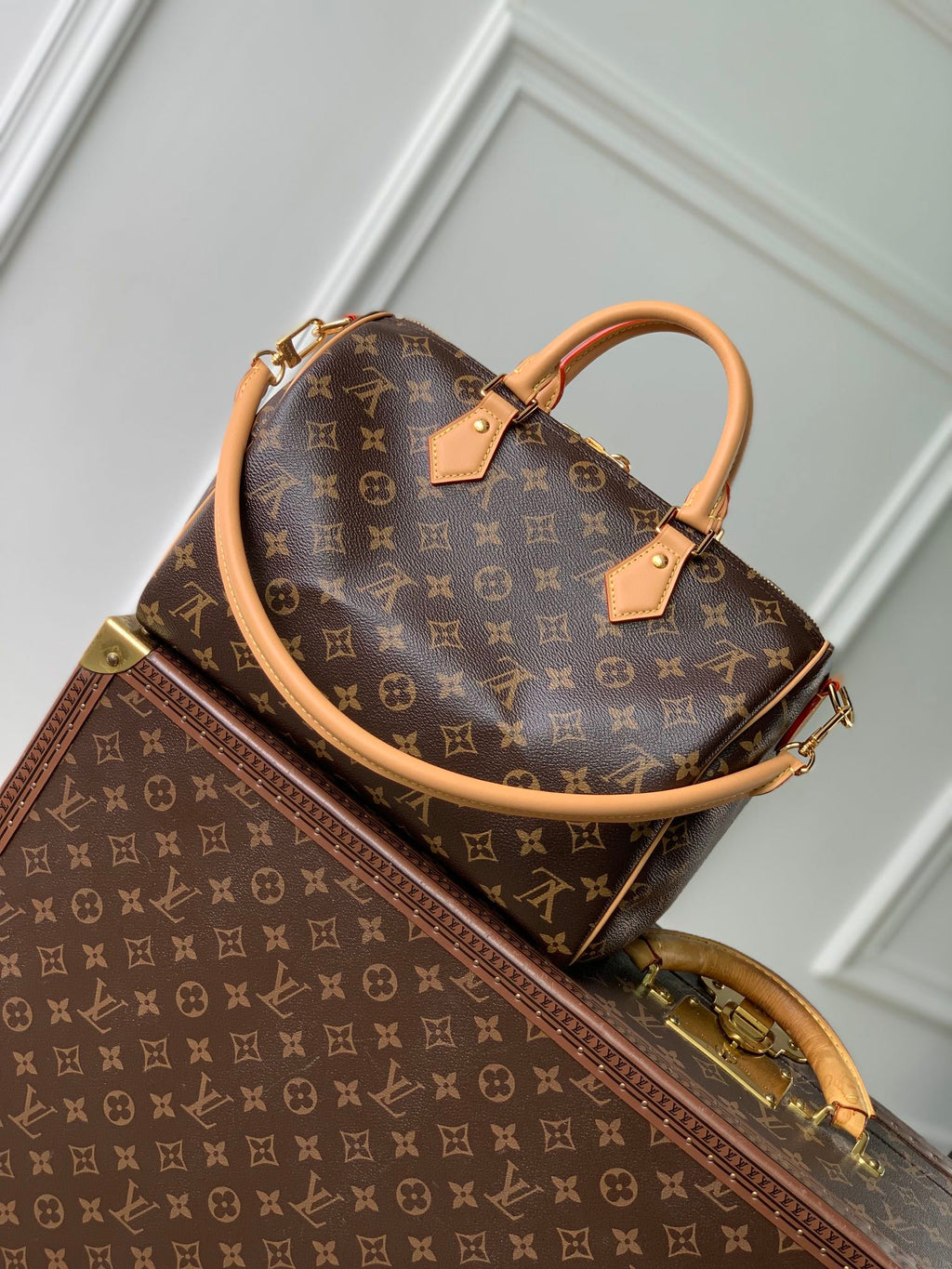 SPEEDY 30 SOFT CRAFTY IN BROWN MONOGRAM CALFSKIN RED TAG