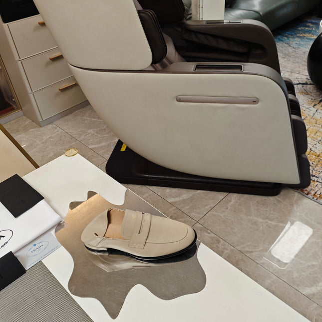 PRADA 26S LOAFERS 20MM IN BEIGE CALFSKIN