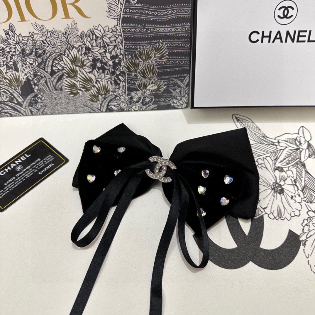 BLACK VELVET HAIR CLIP WITH BOW AND CRYSTAL 412471