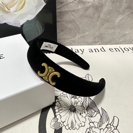 BLACK VELVET HAIRBAND WITH GOLD LOGO 423596