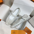 HM 26S KICHU BALLET FLAT IN WHITE CROCHET KNIT AND CALFSKIN