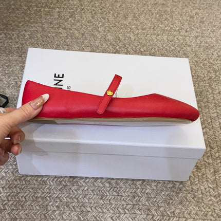CELINE 26S BALLERINA FLATS IN RED LAMBSKIN