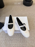 CELINE 26S BALLERINA FLATS IN WHITE LAMBSKIN