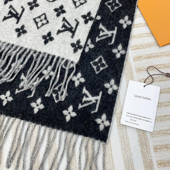 MONOGRAM SCARF 210 CM IN BLACK MIX WHITE CASHMERE 398283