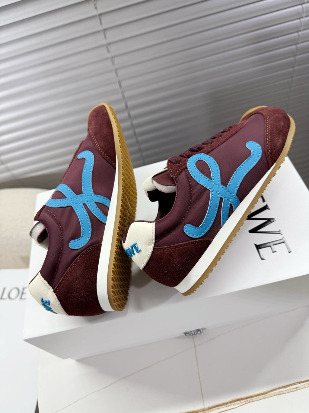 LOEWE 26S BALLET RUNNER 2.0 IN BURGUNDY RED NYLON AND CALFSKIN