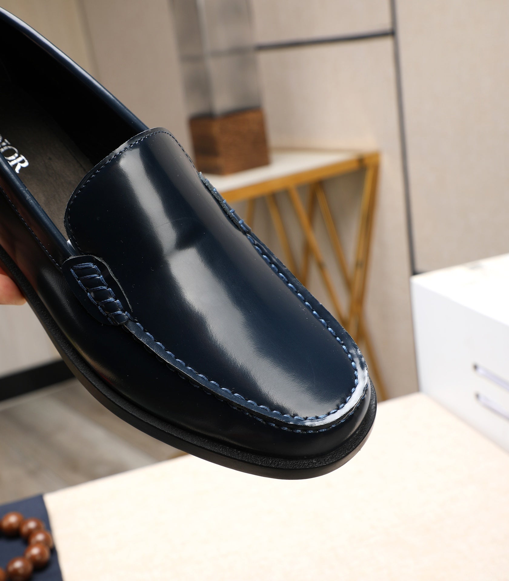 CD RETRO SEWED LOAFER NAVY POLISHED CALFSKIN