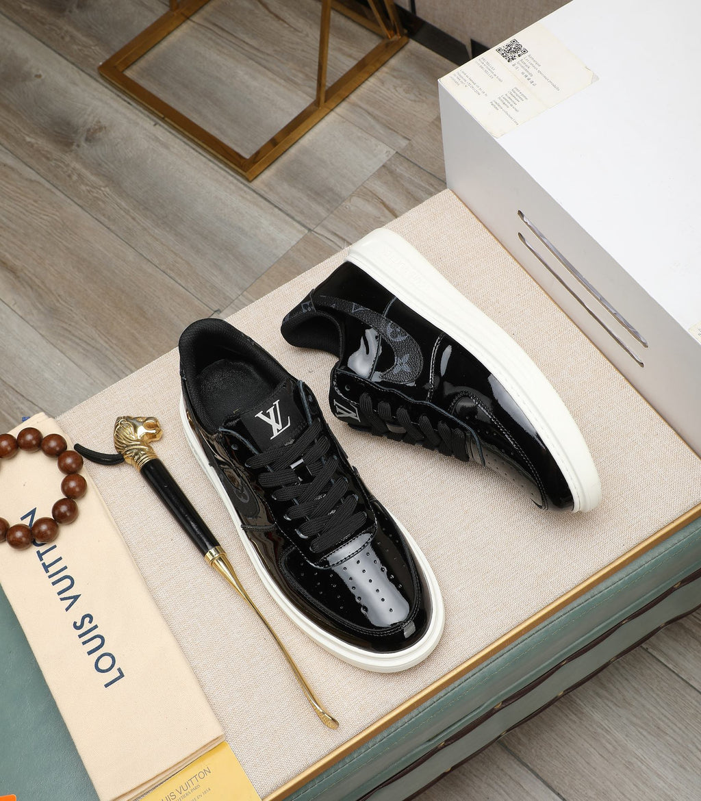 LV AIR FORCE 1 GLOSSY BLACK CALFSKIN WITH MONOGRAM LOGO