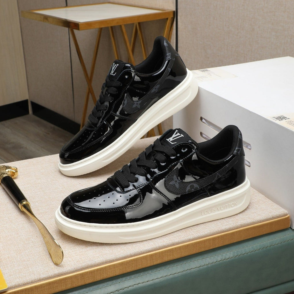 LV AIR FORCE 1 GLOSSY BLACK CALFSKIN WITH MONOGRAM LOGO