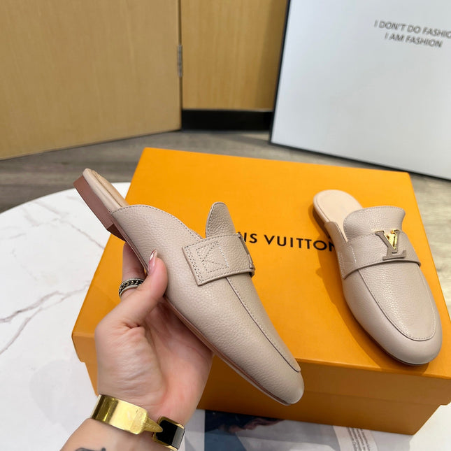 LV 26S MARE OPEN-BACK LOAFERS IN BEIGE GRAINED CALFSKIN