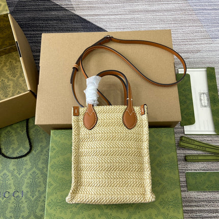 MINI 18 LOGO RAFFIA TOTE BAG