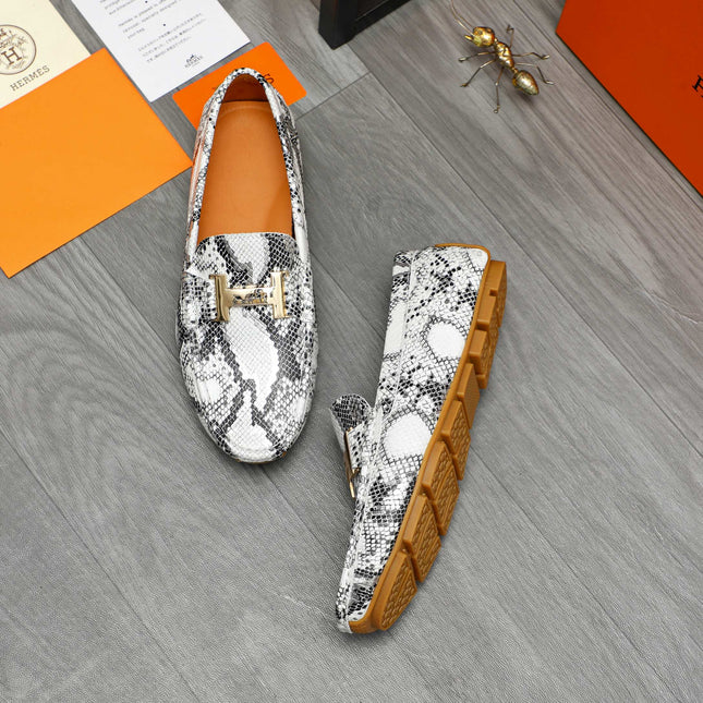HM SNAKESKIN MOTIF LOAFER WHITE AND BLACK CALFSKIN
