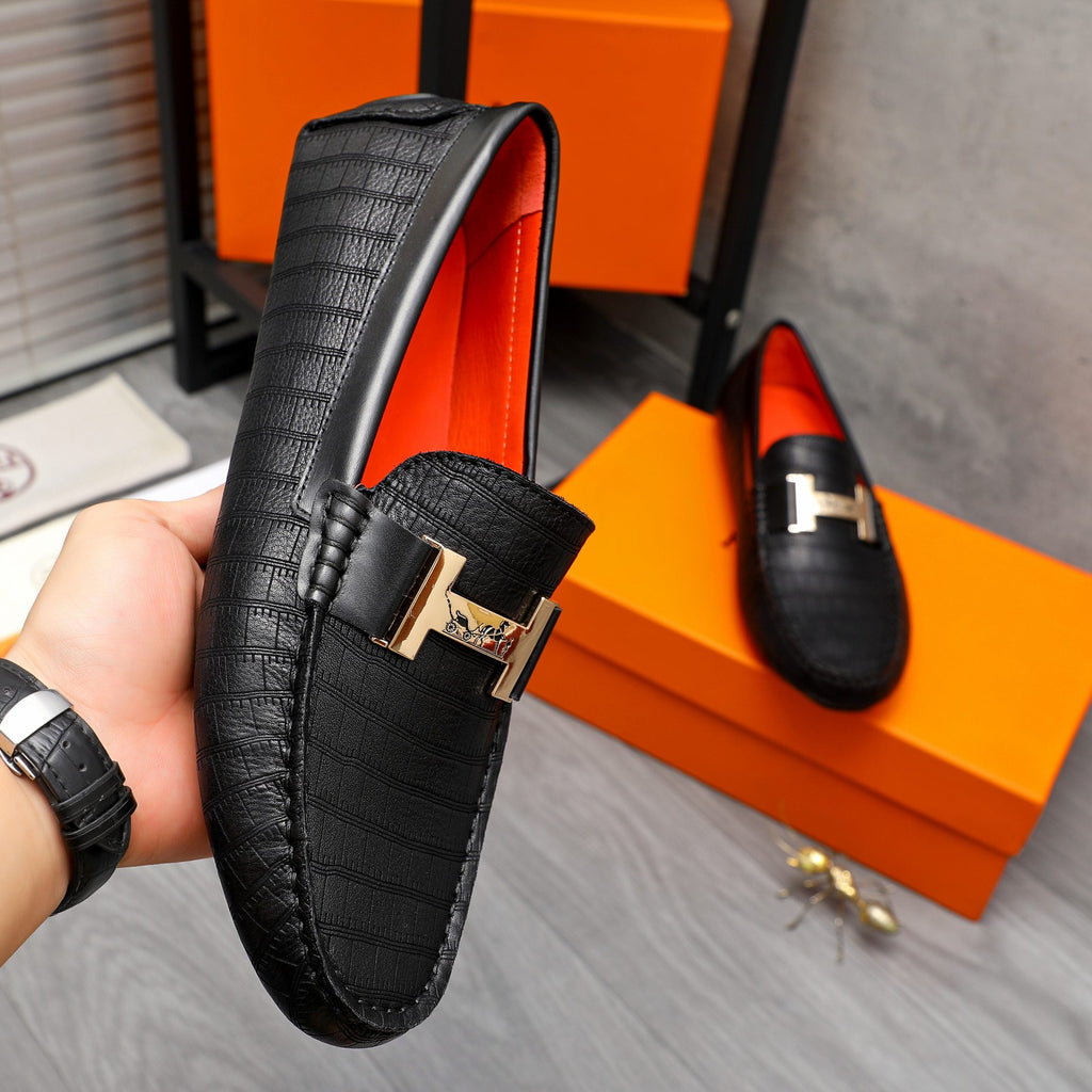 HM H-BUCKLE LOAFER BLACK EMBOSSED CALFSKIN