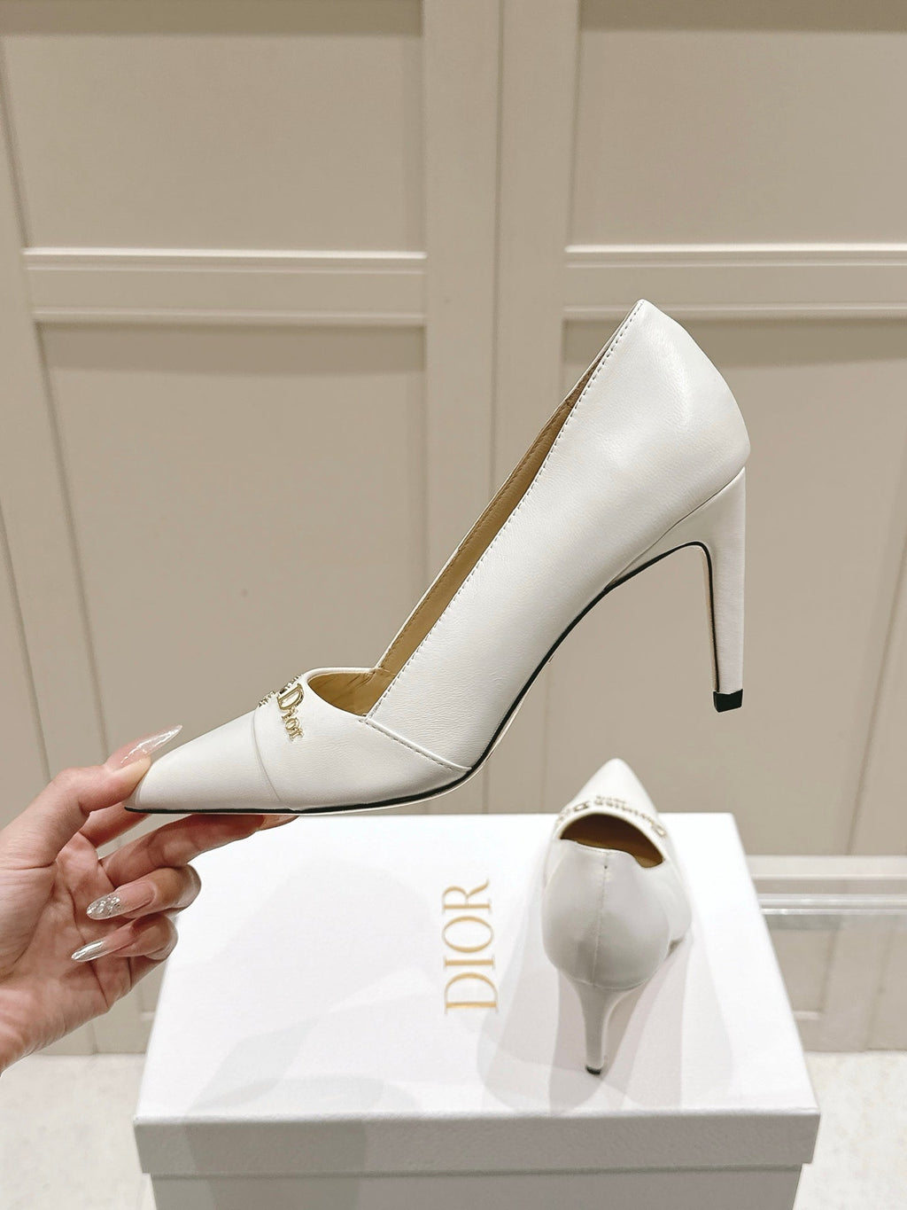 MY DD 25S POINTED TOE PUMP 50MM IN WHITE CALFSKIN