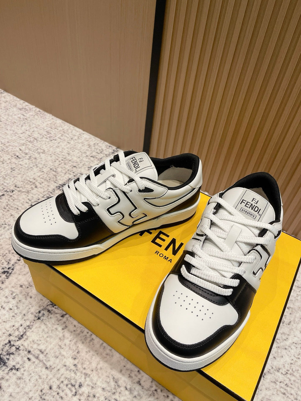 FENDI 25S MATCH SNEAKERS IN BLACK AND WHITE CALFSKIN STYLE 14